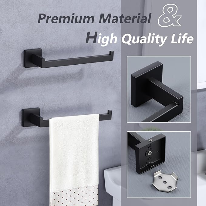 LANC Bathroom Hand Towel Holder Matte Black Hand Towel Bar 10 Inche Right Side Square Towel Ring for Kitchen Cabinet Toilet Door Wall Mount Stainless Steel Modern Towel Racks Hanger, A8806MB