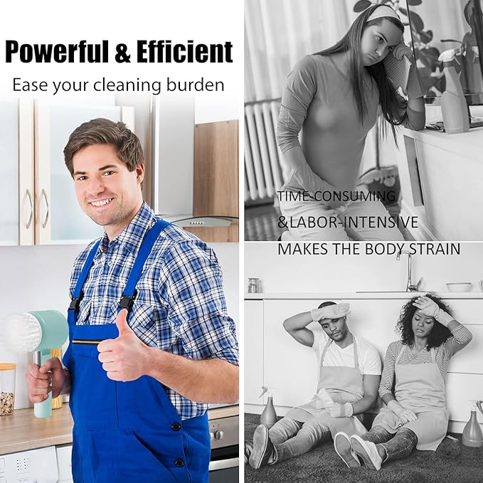 Electric Spin Scrubber, 3-in-1 Cordless Rechargeable Shower Scrubber with 3 Replaceable Cleaning Brush Heads for Bathroom/Kitchen/Floor/Tile