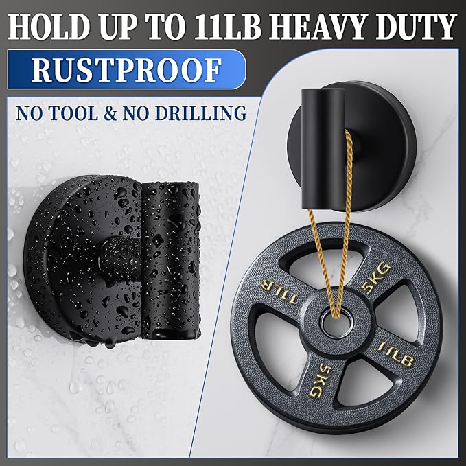 Suction Cup Hooks No Drill Stainless Steel Shower Hooks Towel Hook Robe Hook Heavy Duty on Smooth and Non-Porous Surfaces in Bathrooms Kitchen Bedroom (2, Matte Black)