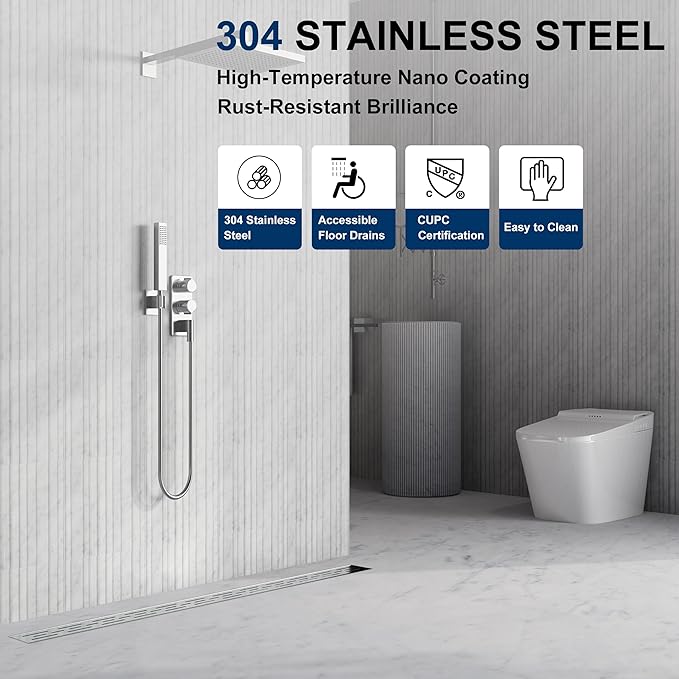 Neodrain 28 Inch Rectangular Linear Shower Drain with Brick Pattern Grate, Brushed 304 Stainless Steel Bathroom Floor Drain,Shower Floor Drain Includes Adjustable Leveling Feet, Hair Strainer