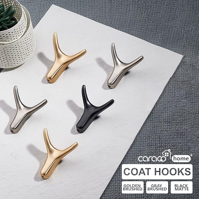 CARAGO Coat Hooks, Towel Hooks for Bathroom,3 Packs Metal Heavy Duty Wall Hooks, Suitable for Cloakroom, Living Room, Kitchen, Bathroom, for Hanging Clothes, Hats, Bags, Towels (Gray Brushed)