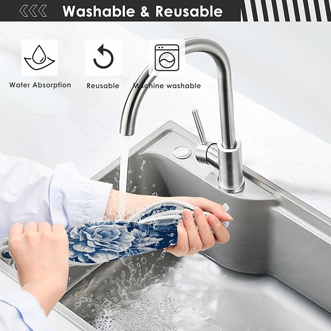 2 PCS Kitchen Sink Splash Guard 14.9 Inch Faucet Mat for Kitchen Sink Bathroom Sink Faucet Absorbing Drip Drain Mat Pad Microfiber Soft Washable Navy Blue Roses and Butterflies