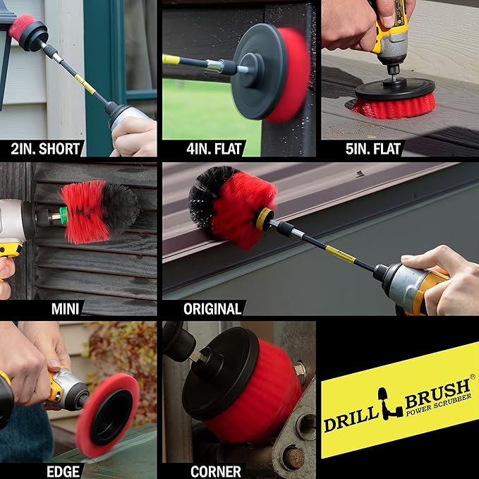 Drill Brush Power Scrubber by Useful Products - Stainless Steel Cleaner - Wood & Concrete Cleaner - Floor & Deck Scrub Brush Set