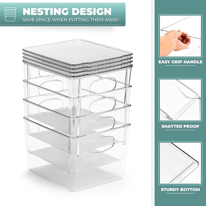 Sorbus Medium Clear Plastic Storage Bins with Lids, Clear Stackable Storage Bins, Laundry Room Organizer Bins, Office, Classroom, Playroom, Bathroom, Laundry Room Organization and Storage (8 Pack)