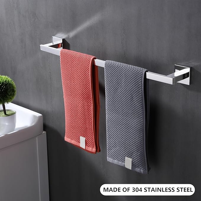 LANC Chrome Towel Bar for Bathroom Wall Mounted 12-Inche Silver Bath Towel Ring Stainless Steel Polished Hand Towel Holder for Cabinet Kitchen Towel Rack Towel Hanger, A9010CP-L3