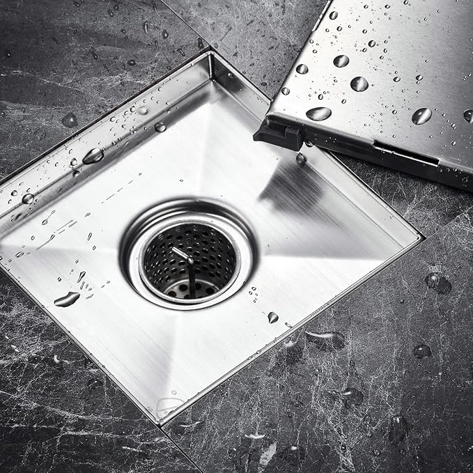 Square Shower Drain with Removable Tile Insert Grate, 6-Inch, Brushed 304 Stainless Steel, Includes Hair Strainer CUPC Certified,MUYEDRAIN