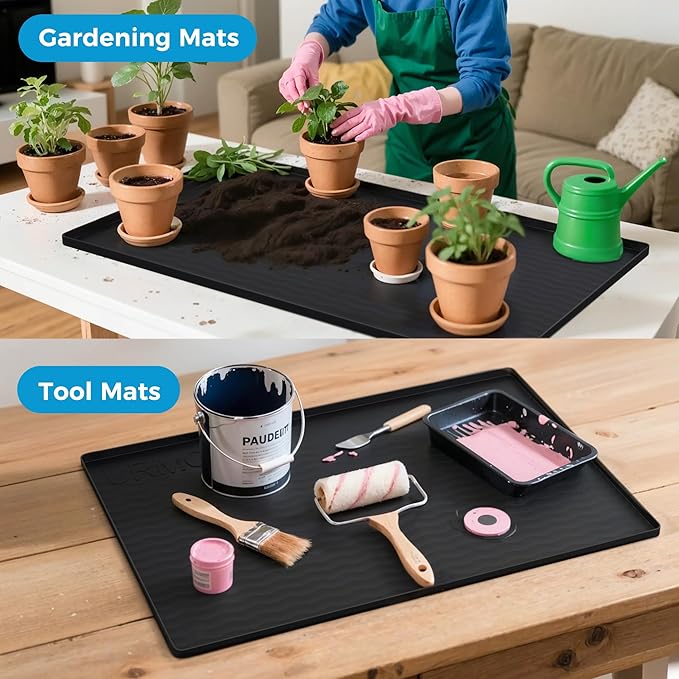 URMONA 31'' x 22'' Waterproof Silicone Under Sink Mat Cabinet and Counter Protector, Shelf Liner for Kitchen and Bathroom, Storage and Organizers, Litter Mat, Pet Cat Puppy Essentials(Khaki)