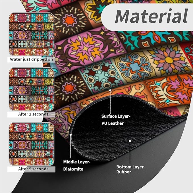 Faucet Draining Mat For Kitchen Sink, Vintage Mandala Floral Diatom Mud Absorbent Drain Pad For Bathroom Kitchen Sink Splash Guard Drying Mat