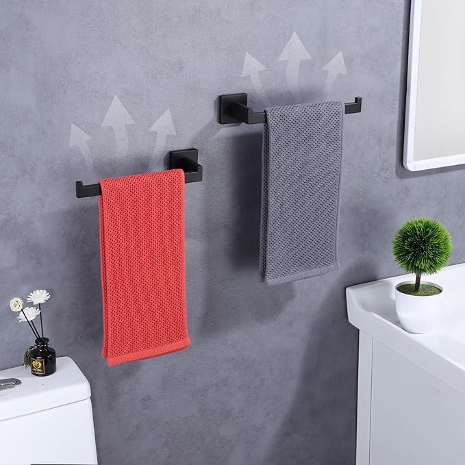 LANC Bathroom Hand Towel Holder 10 Inche Matte Black Hand Towel Bar 2 Pack Left and Right Side Square Towel Ring for Kitchen Toilet Wall Mount Stainless Steel Modern Towel Rack,A8806MB-LRP2