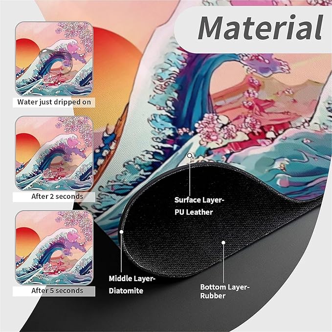 Kitchen Sink Splash Guard，Waves and cherry blossoms Faucet Mat Sink Gadgets-Super Absorbent Fast Drying Mat Drip Catcher for Kitchen, Bathroom,Sink Mat, Dish Drying Mat, Bathroom(15" X 5.5" )