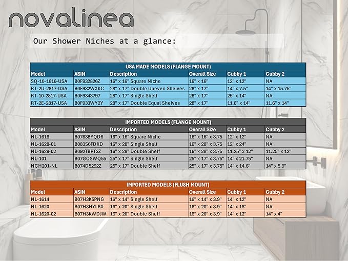 Large Double Shelf Recessed Shower Niche, Ready to Tile, 25" x 17" x 3.75"