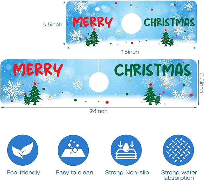 Christmas Tree Snowflakes Dish Drying Mat for Kitchen Sink Splash Guard Behind Faucet Sink Mat Absorbent Fast Drying Faucet Draining Mat for Bathroom Kitchen 5.5"×15"