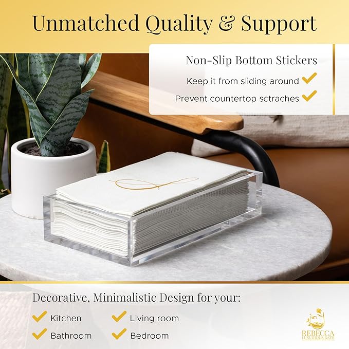 Rebecca Luxurious- Cocktail Acrylic Napkin Holder for Table, Kitchen or Luncheon, Bar Napkin Holder, Clear Modern Acrylic Square Tray, Versatile Snack, Party, Food, and Accessory Organizer, 6"x6"