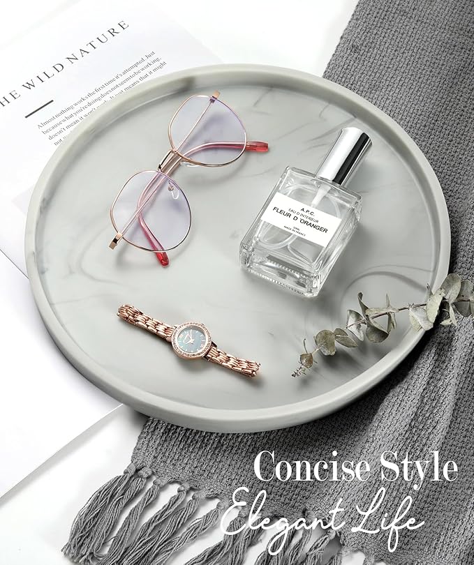Emibele Vanity Tray, Resin Round Tray Decorative Storage Organizer for Bathroom Toilet Tank Bedroom Kitchen Countertop, Jewelry Storage Dresser for Candle,Lotion Bottle,Cosmetics, Matte Ink Grey