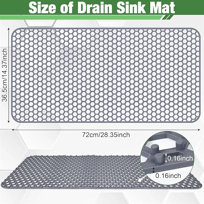 Sink Protectors Mat - 28.35"x14.37" Kitchen Sink Pad for Bottom of Basin for Protection of Stainless Steel and Tableware, Farmhouse Rubber Basin Mat Protector - Light Gray