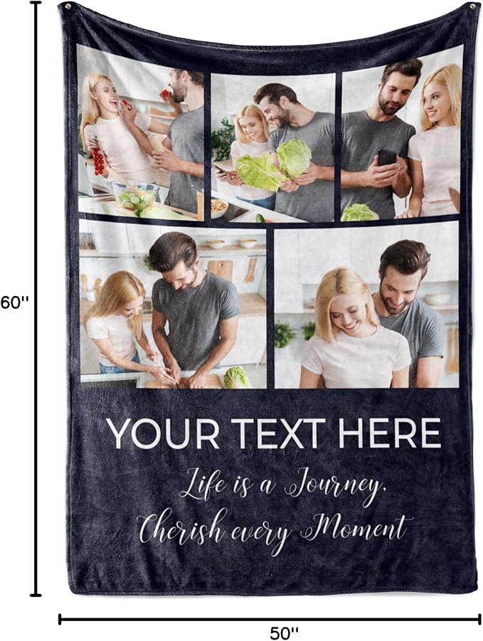 Ships Next Day, Custom Blanket with Picture and Text - Printed in USA, Personalized Photo Blanket with Text (Fleece 50x60)