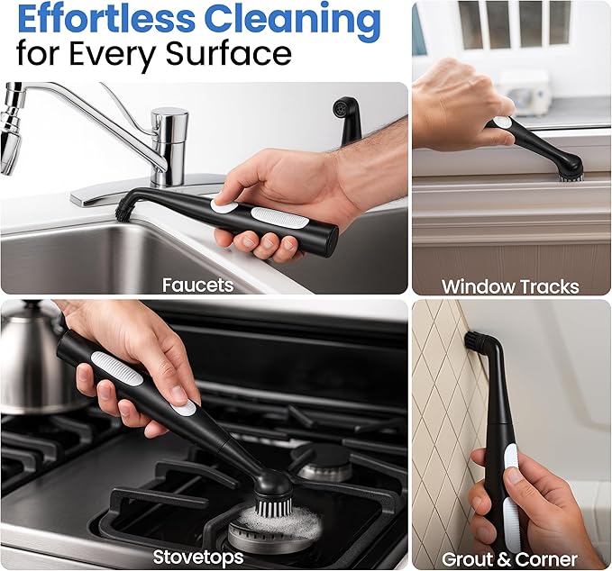BEEST GroutCare 14000 Rechargeable Electric Spin Scrubber - Bathroom Cleaning Brush w/ 4 Replaceable Heads, Dual Speed, IPX6 Waterproof - Cordless Shower Scrubber for Bathtub, Grout, Tile, Kitchen