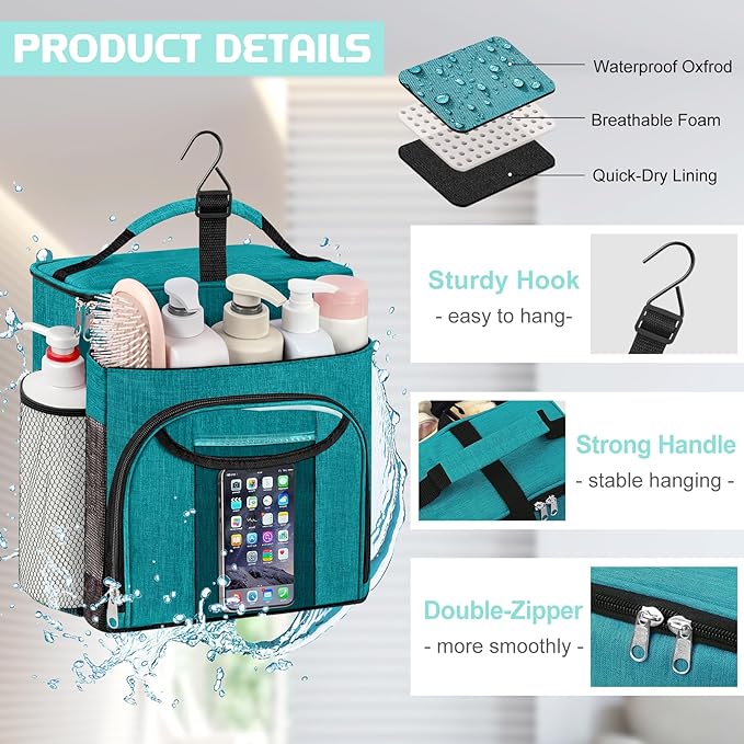 Attmu Mesh Shower Caddy Portable for Dorm College Essentials, Large Capacity Separate Compartment Hanging Toiletry Bag for College Student Camping Gym Travel Essentials (Green)
