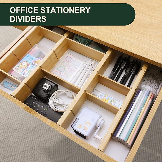 Utoplike 4 PCS Bamboo Kitchen Drawer Dividers with Inserts(Fits 15"-17.7" Drawer Inner Size), Adjustable Drawer Organizers for Socks, Spring Loaded, for Bedroom, Dresser, Bathroom