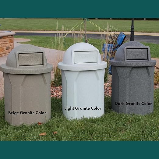 Campus Collection 42 Gallon Round 100% Recycled Plastic Heavy-Duty Commercial Outdoor or Outdoor Trash Can with Push Lid and Internal Liner | Great for Schools and Businesses - Dark Granite