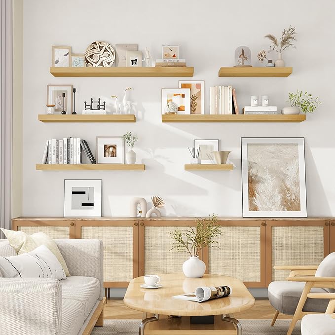 Fun Memories 16 Inch Floating Shelves for Wall, 9.3Inch Deep Floating Shelf, Extra Deeper & Thicker Wall Mounted Storage Shelf for Kitchen, Farmhouse, Oak, 2 Pack