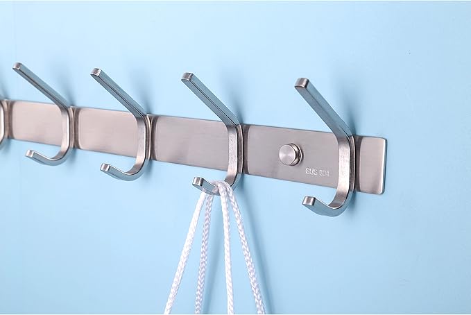 WEBI C-CBG05 Heavy Duty SUS 304 Hook Rail Coat Rack, 5 Hooks, Great Home Storage & Organization for Bedroom, Bathroom, Foyer, Hallway, Brushed Finish