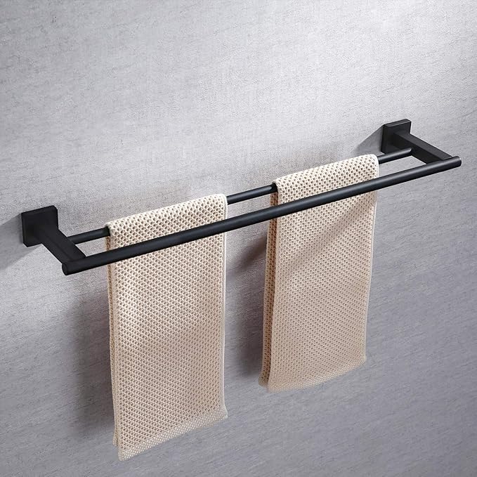 Miyili 23.6-Inch Matte Black Double Towel Bar - SUS 304 Stainless Steel Bathroom Towel Holder Rack