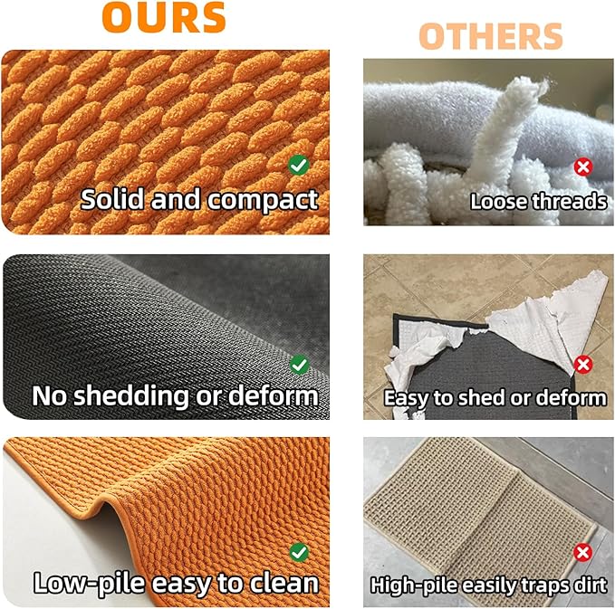 Toilet Rug, Thin Toilet Rugs U Shaped Washable Non Slip Absorbent Quick Dry Low Pile Toilet Mat, Orange 20"x24" U Shape