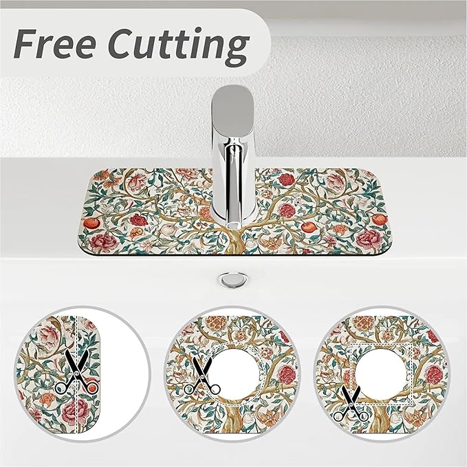 Kitchen Sink Splash Guard，Gorgeous flowers Faucet Mat Sink Gadgets-Super Absorbent Fast Drying Mat Drip Catcher for Kitchen, Bathroom,Sink Mat, Dish Drying Mat, Bathroom(15" X 5.5" )