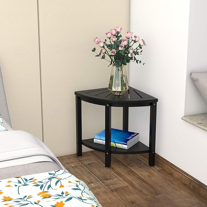 Zhuoyue Bamboo Corner Shower Stool Bench Waterproof with Storage Shelf, for Shaving Legs or Seat in Bathroom & Inside Shower