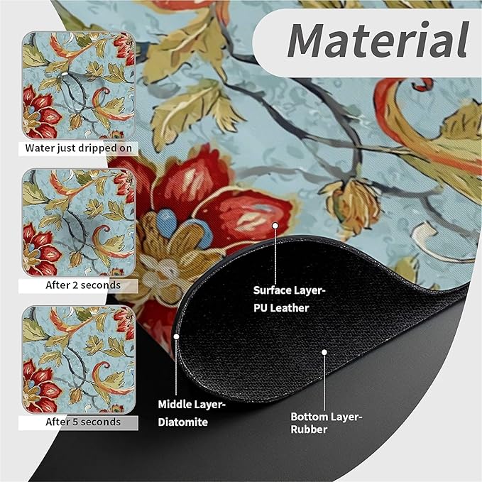 Kitchen Sink Splash Guard，large flowers and leaves Faucet Mat Sink Gadgets-Super Absorbent Fast Drying Mat Drip Catcher for Kitchen, Bathroom,Sink Mat, Dish Drying Mat, Bathroom(15" X 5.5" )