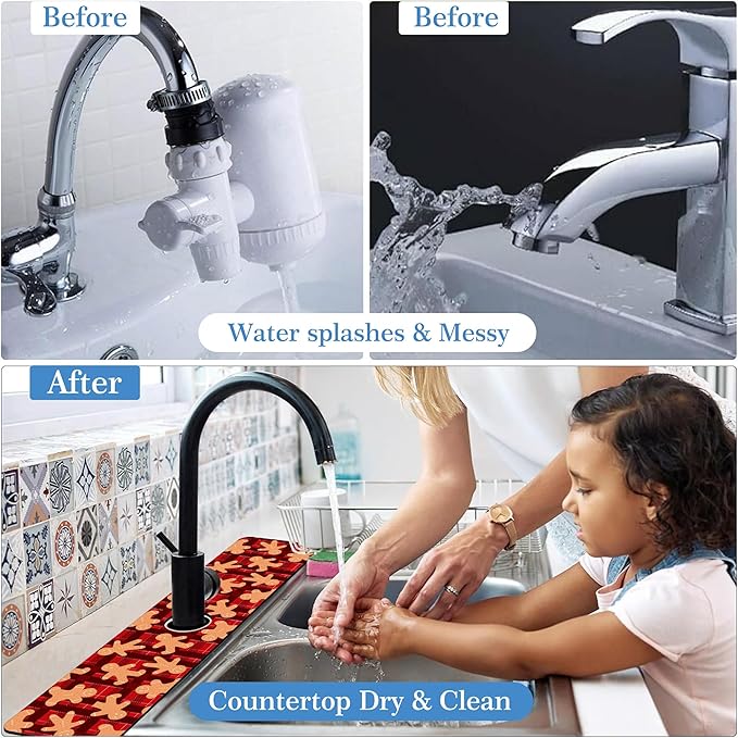 Ginger Man Faucet Mat for Kitchen Sink Ginger, Soft Diatom Mud Material, Strong Water Absorption, Non-slip, Easy to Clean for Bathroom, Kitchen 23.5"X5.5"