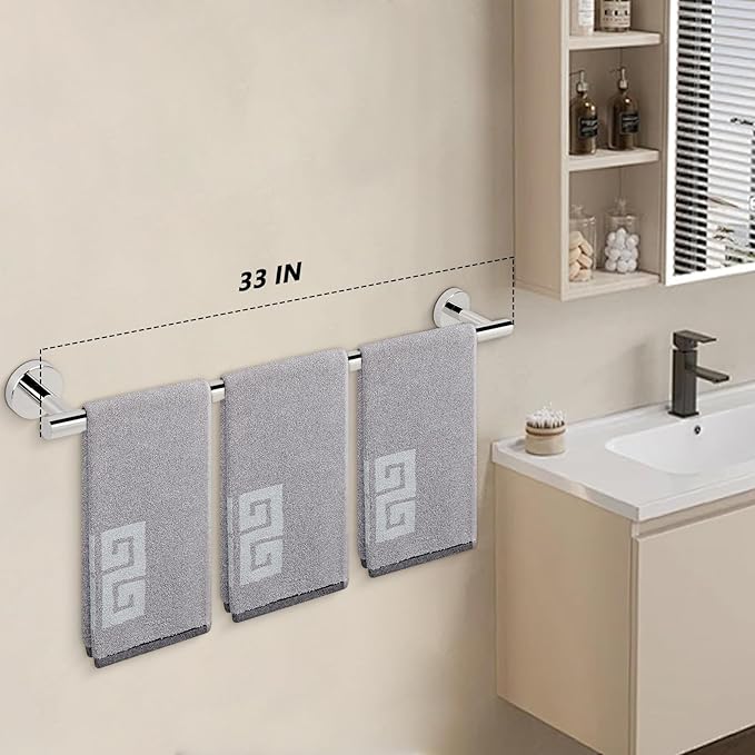 NearMoon Bath Towel Bar, Thicken Stainless Steel Shower Towel Rack Holder Wall Mounted for Bathroom, 33-lnch Overall Length-30-lnch Usable Hanging Space (1 Pack, Chrome Finish)