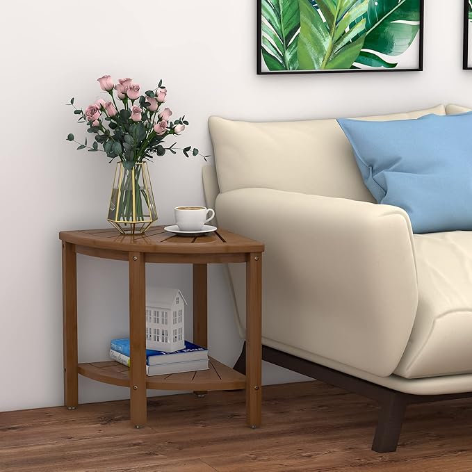 Zhuoyue Bamboo Corner Shower Stool Bench Waterproof with Storage Shelf, for Shaving Legs or Seat in Bathroom & Inside Shower