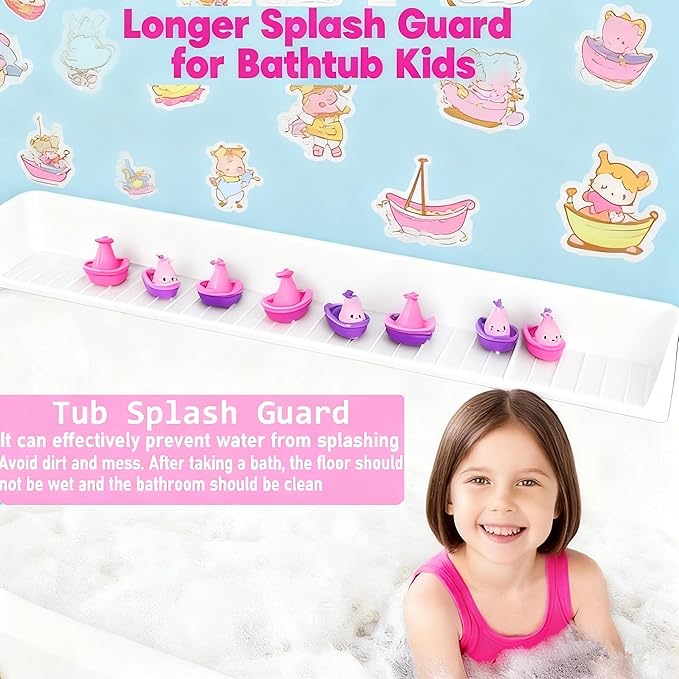 Longer Bath Tub Splash Guard for Kids,Silicone Bathtub Splash Buard,Bath Tub Play Shelf,Prevent Water Spills in Bathroom,Fun-Filled Bath Time for Toddlers(White)