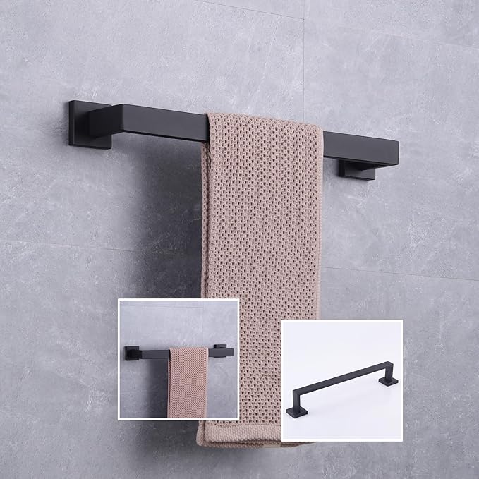 GERZWY 16-Inch Matte Black Bathroom Towel Bar SUS 304 Stainless Steel Bath Towel Bar Modern Style Wall Mount FG160140-BK