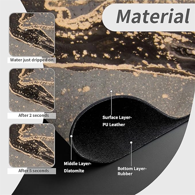 Kitchen Sink Splash Guard，Marble black gold Faucet Mat Sink Gadgets-Super Absorbent Fast Drying Mat Drip Catcher for Kitchen, Bathroom,Sink Mat, Dish Drying Mat, Bathroom(15" X 5.5" )