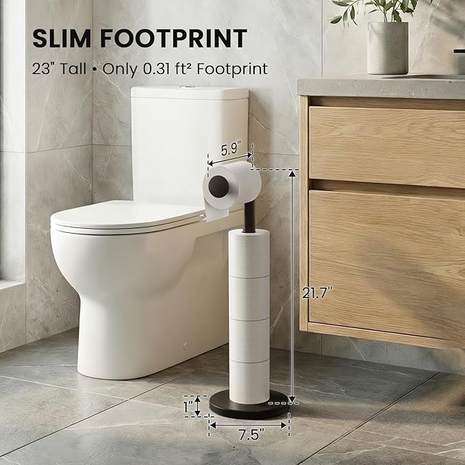 Cesun Toilet Paper Holder Stand Free Standing, Black Toilet Paper Storage with Heavy Weighted Base, Bathroom Stainless Steel Toilet Paper Roll Holder, Non-Slip, Matte Black