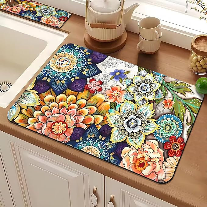 19.5" x 12" Dish Drying Mat & 24" x 5.5" Sink Splash Guard, Super Absorbent Drainer Rack Mat for Kitchen Counter Coffee Bar
