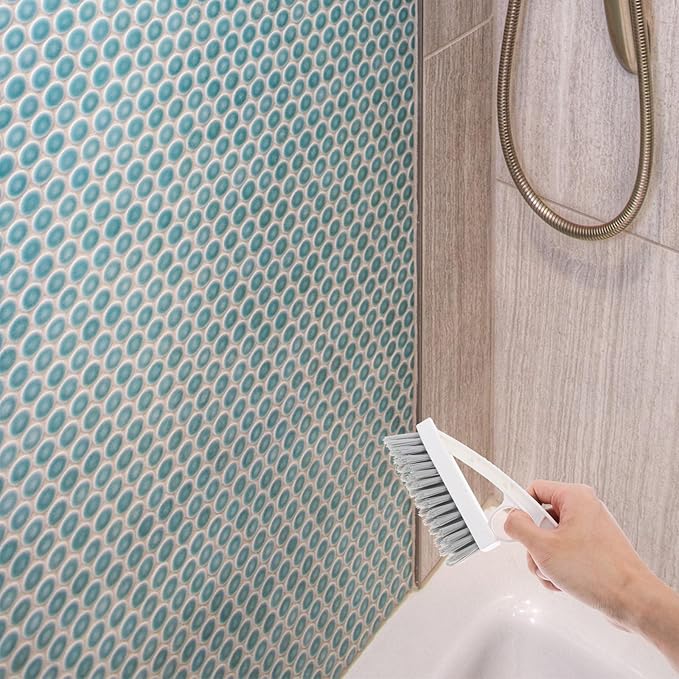 BETOOKY Grout Cleaning Brush and Bathroom Corner Scrubber with Hard Bristles, Triangular Tile and Floor Seam Brush for Shower and Toilet, Heavy Duty Handheld Cleaning Tool for Bathroom