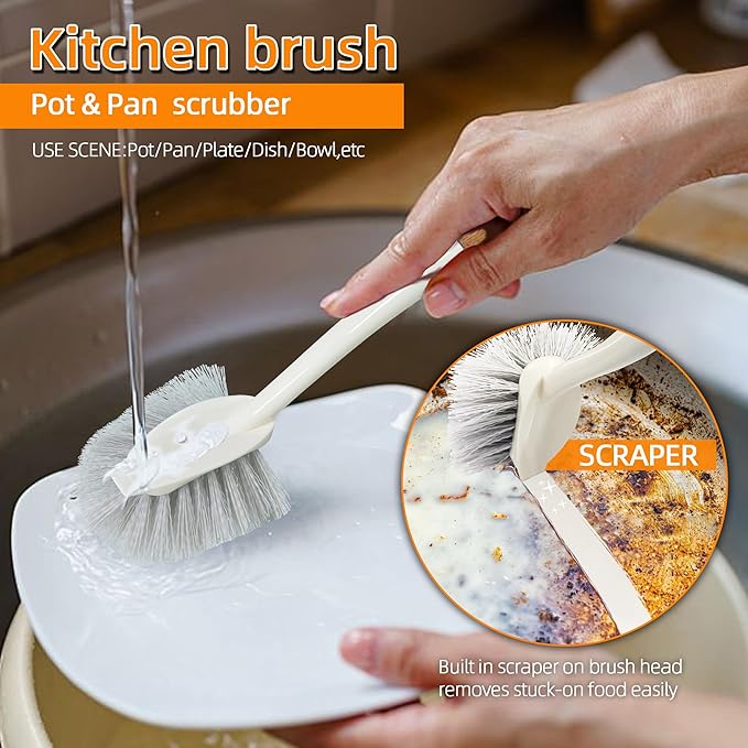 5-Pack Heavy Duty Scrub Brushes Set with Wooden Handles - Multi-Surface Cleaning for Kitchen, Bathroom, Tile & Grout Includes Spherical, Triangle, Square & Dish Brush for Tough Stains