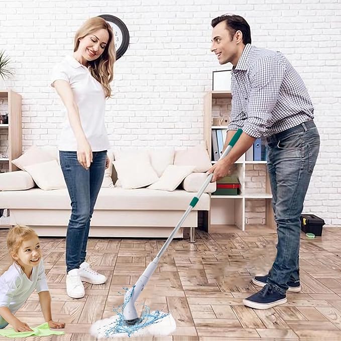 Electric Scrubbers with 5 Replaceable Brush Heads Retractable Handle USB Recharge Handheld Portable Electric Cleaning Scrubbers for Window, Floor, Tile, Toilet, Bathtub
