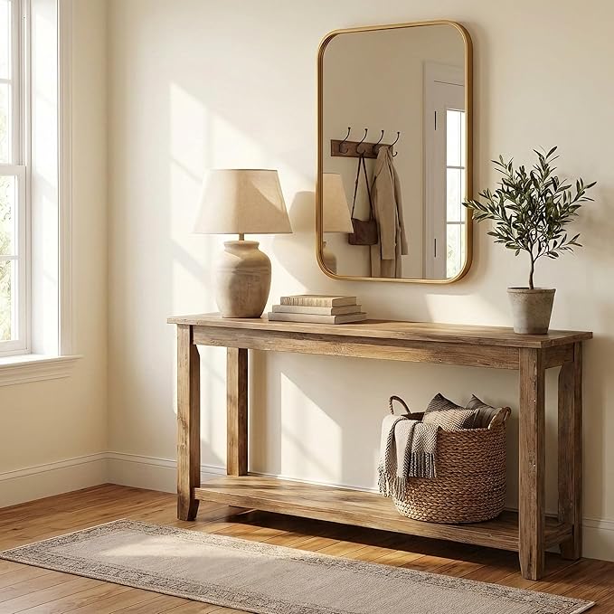 2 Pack Bathroom Mirrors for Over Sink, 24"x36" Gold Framed Vanity Mirror, Rounded Corner Rectangular Metal Mirror for Wall, Mid Century Modern Decor