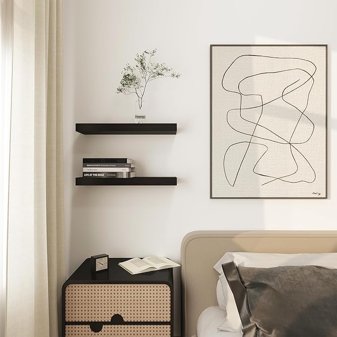 Vervida® Floating Shelves for Wall 2 Set of 24 W x 5.8" D for Kitchen, Living Room,Bathroom,Office,Bedroom Storage Shelves for Home Decor with Invisible Brackets Black Shelves for Wall Storage