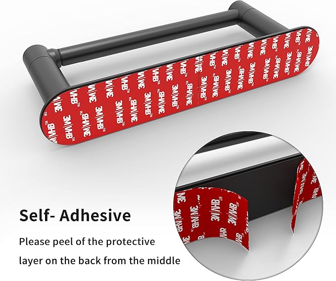 Adhesive Toilet Paper Holder Matte Black Double Post Pivoting Bathroom Toilet Tissue Holder Roll Holder Stick On No Drilling Stainless Steel and Zinc Alloy