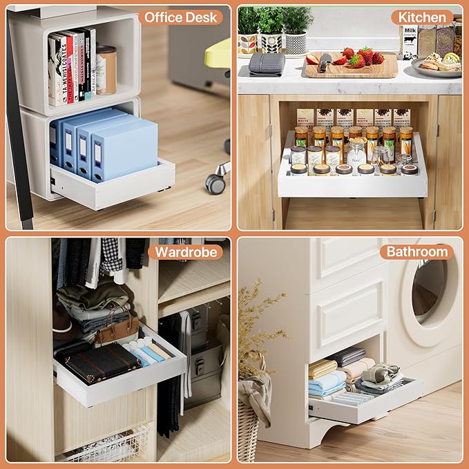 1 Pack Pull out Cabinet Organizer, Width (12"-19") Depth (17"-23"), with 3 Rails Adjustable Slide, Expandable Pullout Drawers for Cabinets, No Drill Adhesive Kitchen Drawers for Pantry Shelves