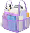 Mesh Shower Caddy Portable with Drawstring, 1 Main Compartment+ 7 Pockets, College Dorm Room Essentials for Girls, Shower Organizer Hanging Bag for Beach, Camp, Swim, Gym, Travel