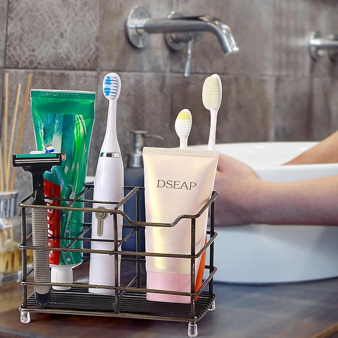 Dseap Toothbrush Holder, Electric Toothbrush Holder - Stainless Steel Tooth Brush Holder, Toothpaste Holder Organizer Stand Caddy for Bathroom, Bronze, Pack of 2