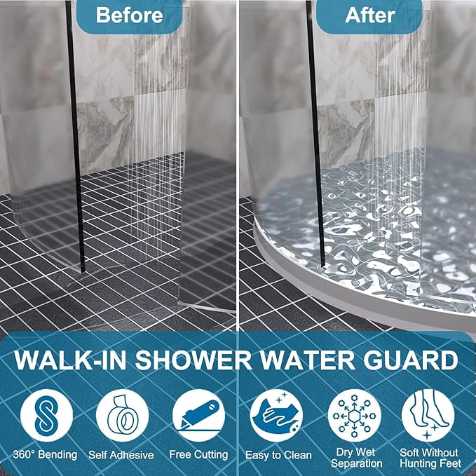 2"H 39"L Collapsible Shower Water Dam Shower Threshold Water Stopper Barrier and Retention System and Keeps Water Inside Threshold Dry and Wet Separation