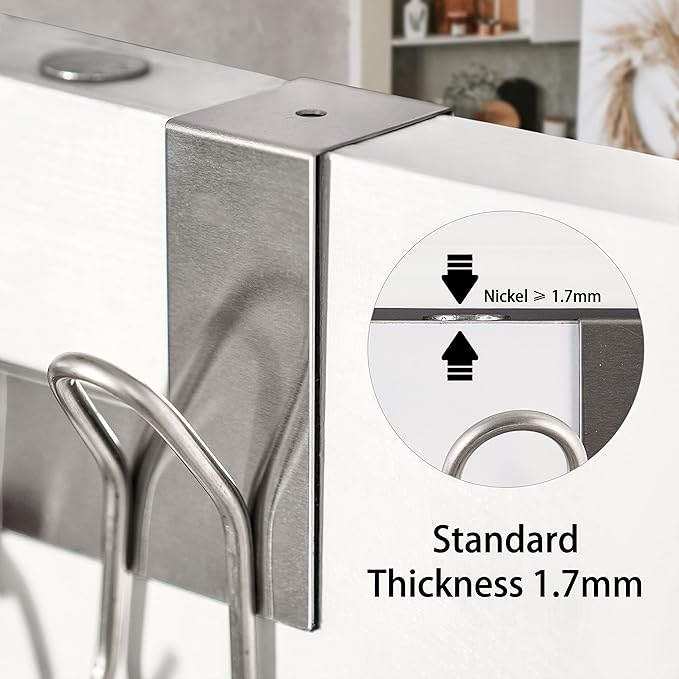 SKOLOO Over The Door Hooks - for Doors up to 1-3/4'' Thickness, Metal Door Hanger with 11 Hooks, Over The Door Hanger for Coats, Hats,Towels, Silver